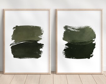 Modern green watercolor stripes printable Set of 2 digital art prints - simple green watercolor - modern abstract art 11x14/16x20/18x24