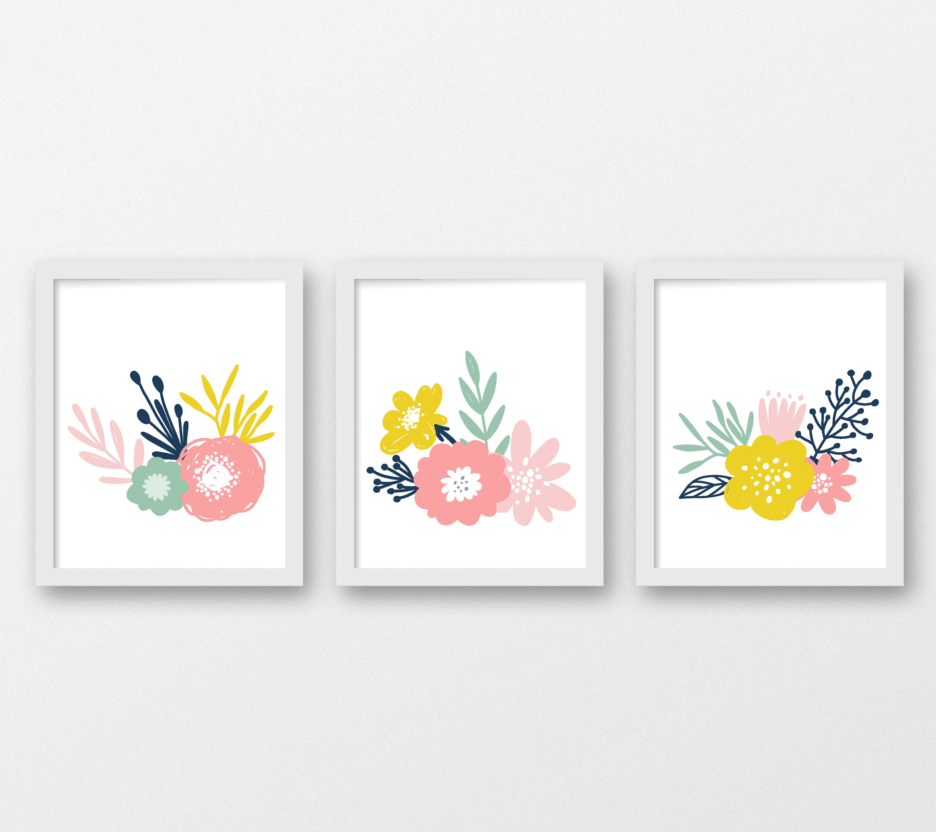 Wildflowers Art Print Set of 3 Flowers Printable Wall Art Digital Art ...