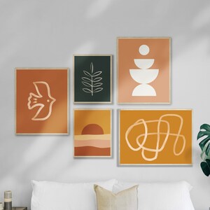 Abstract Gallery Art - Set of 5 Printables - Set of 5 Bird Sunset Leaf Line Drawing - Modern Art Print Set of 5 -  11x14/16x20/18x24