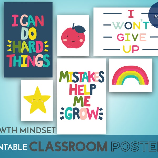 Classroom Posters Printable Set of 6 Growth Mindset for Early Years - Preschool Kindergarten First Grade Classroom Decor Instant Download