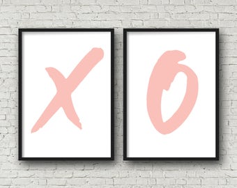 Dorm XO Pink Love Art Prints Bedroom Decor Art Print Set of 2 XO Love Art Printables Pink XO set of 2 digital art prints wall art printable