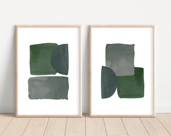 Minimalist green watercolor art printable Set of 2 digital art prints - green watercolor modern abstract art 11x14/16x20/18x24