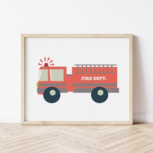 Firetruck Art Print - Firetruck Printable - Firetruck Wall Art - Fire truck art - Boy art - boy wall art - 3 sizes included 8x10/11x14/16x20