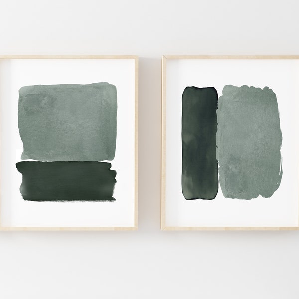 Green Watercolor Abstract Art Prints - Set of 2 Modern Art Printables - Digital Art Prints - 2 large sizes file included 11x14 and 16x20