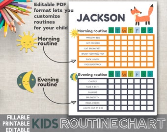 Routine Chart Kids Daily Routine Chart Printable 8.5x11 Editable PDF Morning and Evening Routines Instant Download Chart Printable PDF