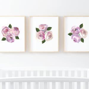 Floral Nursery Art set of 3 light purple mauve floral watercolor flowers mauve wall art light purple wall art floral digital art printable