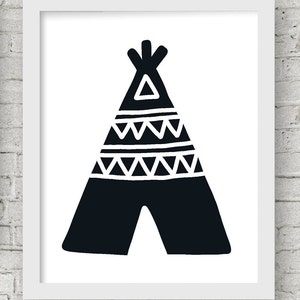 May include: Black and white illustration of a teepee with a geometric pattern. The teepee is a popular symbol of Native American culture.