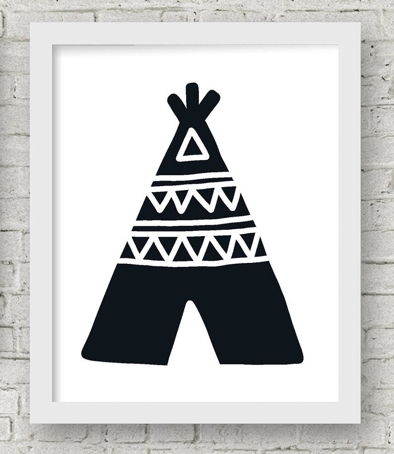 May include: Black and white illustration of a teepee with a geometric pattern. The teepee is a popular symbol of Native American culture.