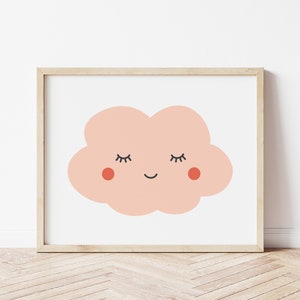 Cloud Art Print - Girl Cloud Wall Art - Cute pink cloud printable art digital art print kids room decor  - 3 sizes included 8x10/11x14/16x20