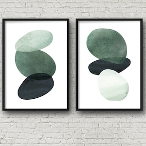 Abstract Art Modern Art Green Abstract Art Print set Digital art print instant download 11x14  16x20 mid century modern minimalist set of 2