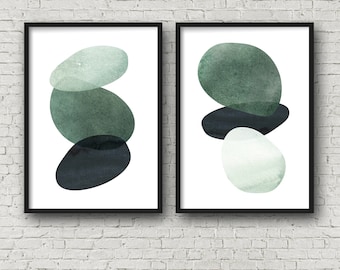 Abstract Art Modern Art Green Abstract Art Print set Digital art print instant download 11x14  16x20 mid century modern minimalist set of 2