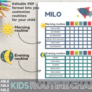 Kids Routine Chart - Rocket Chore Chart - Kids Schedule - Kids Planner - Kids Responsibility Chart Behavior Chart Editable Schedule for Kids