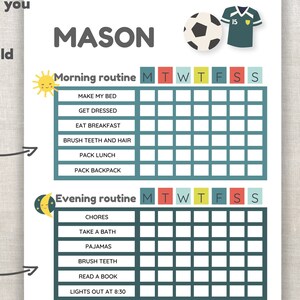 Routine Chart Kids Daily Routine Chart Printable 8.5x11 Editable PDF Morning and Evening Routine Soccer Instant Download Chart Printable PDF image 4