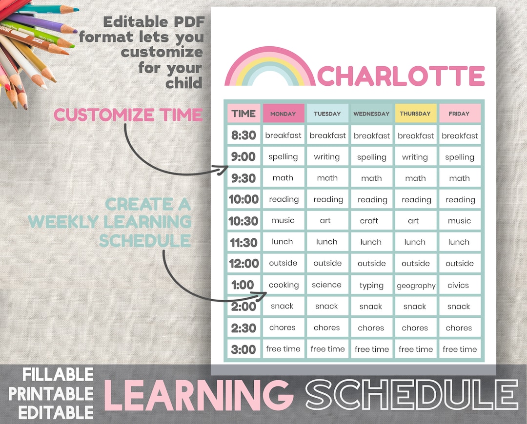 Editable Kids Schedule - Editable Printable Planner Schedule Template ...