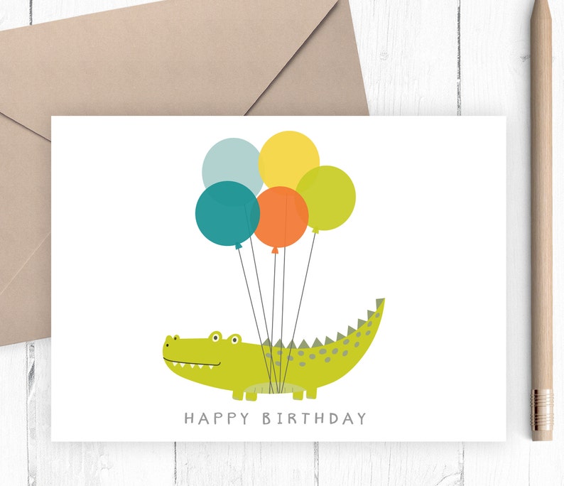 Printable Boys Birthday Card Childrens birthday card printable alligator with balloons blank within photo relating to Printable Children's Birthday Cards known as Printable Boys Birthday Card Childrens birthday card printable alligator with balloons blank in just