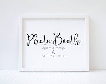 Wedding sign - Printable Photo Booth grab a prop and strike a pose sign - photo booth sign printable 5x7 8x10 and 11x14 instant download