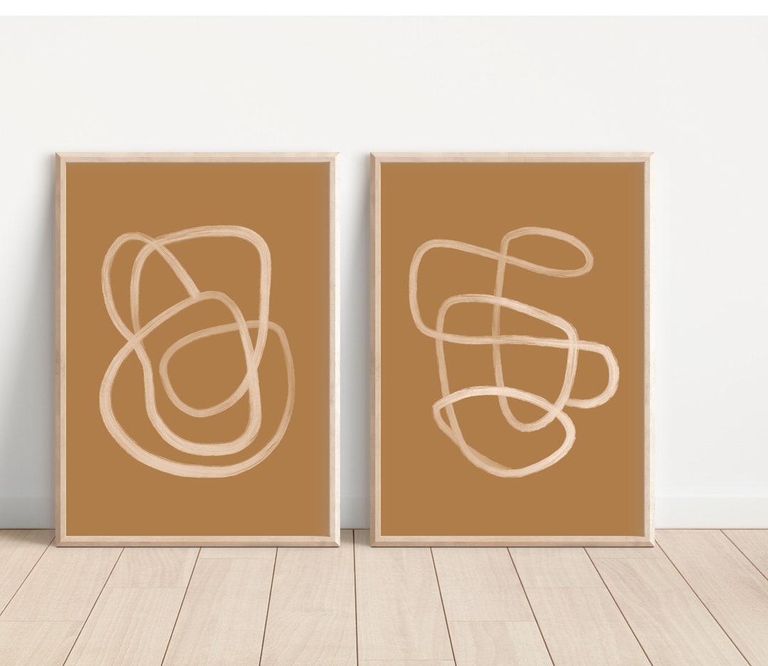 Orche Drawing Ochre Line Drawing - Line Sketch - Modern Abstract Art Print - Digital ...