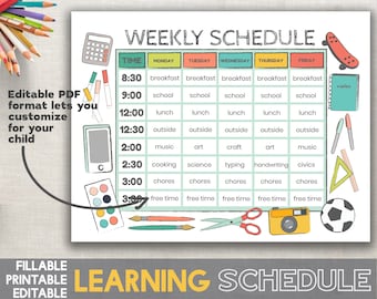 Kids Schedule - Editable Printable Fillable PDF Template - Hourly Kids Schedule - Home school Schedule - Kids Schedule Learning Schedule PDF