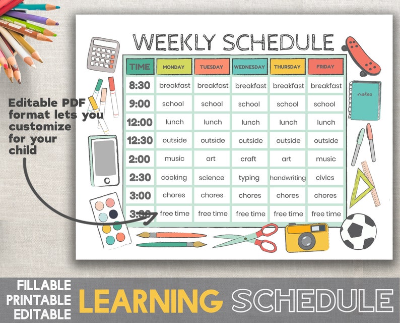 Kids Schedule Editable Printable Fillable PDF Template | Etsy