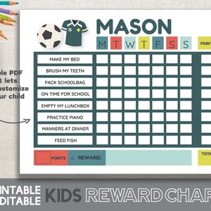Responsibility Chart Sports Reward Chart - Sports Chart - Behavior chart Soccer Reward Chart - Soccer Chart - Soccer Chore Chart 8.5x11 PDF
