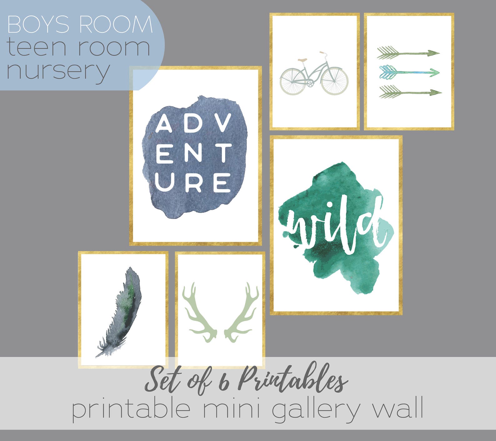 Boys Wall Art Set of 6 Mini Gallery Wall Printable Set 12x16 | Etsy