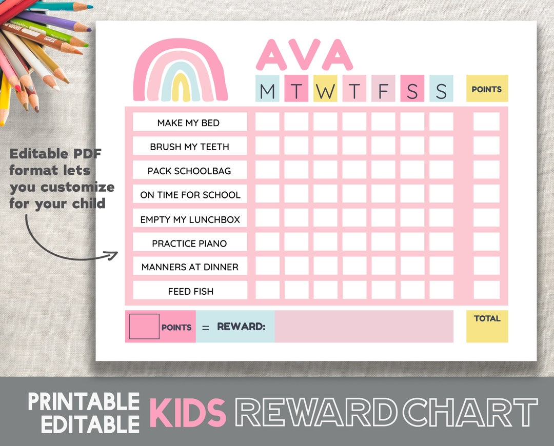 Reward Chart Girls Printable Chore Chart Rainbow Cloud Purple Routine ...