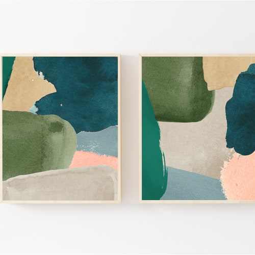 Large Abstract Art Set of 2 Digital Art Prints Printable Etsy
