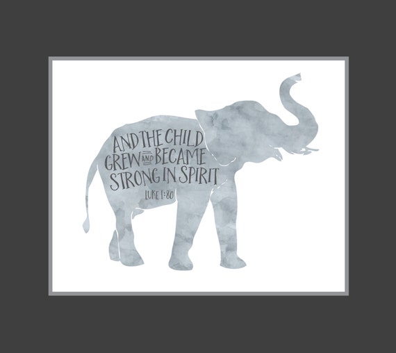Bible Verse Art Print Elephant Digital Art Print 8x10 Kids Room Decor Christian Art Print Wall Art Printable Instant Download Elephant Print