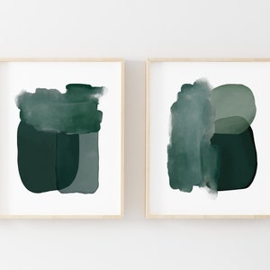 Abstract Art Modern Art Set of 2 dark green watercolor digital art prints printable green watercolor art 3 sizes included 8x10/11x14/16x20