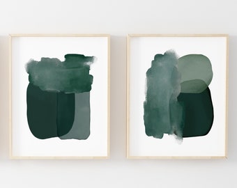 Abstract Art Modern Art Set of 2 dark green watercolor digital art prints printable green watercolor art 3 sizes included 8x10/11x14/16x20