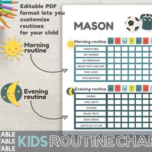 Routine Chart Kids Daily Routine Chart Printable 8.5x11 Editable PDF Morning and Evening Routine Soccer Instant Download Chart Printable PDF image 1