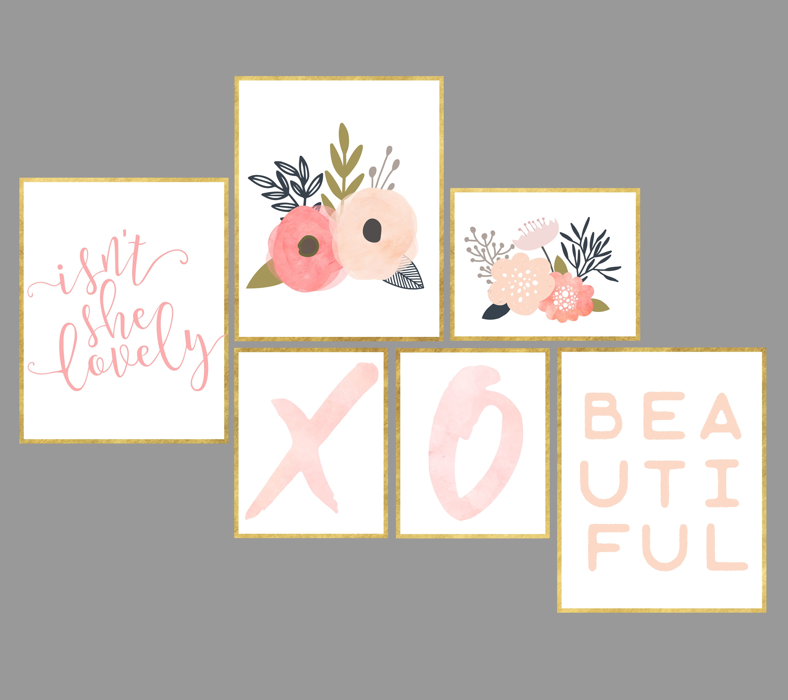Floral Nursery Art Printable Set of 6 Girls Nursery Pink Coral Lovely ...
