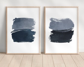 Modern blue watercolor stripes printable Set of 2 digital art prints - simple blue watercolor - modern abstract art 11x14/16x20/18x24