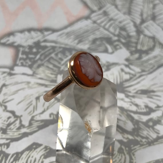 Antique Victorian 9ct 9k Carnelian Cameo Ring, Full Birmingham Hallmarks 1864
