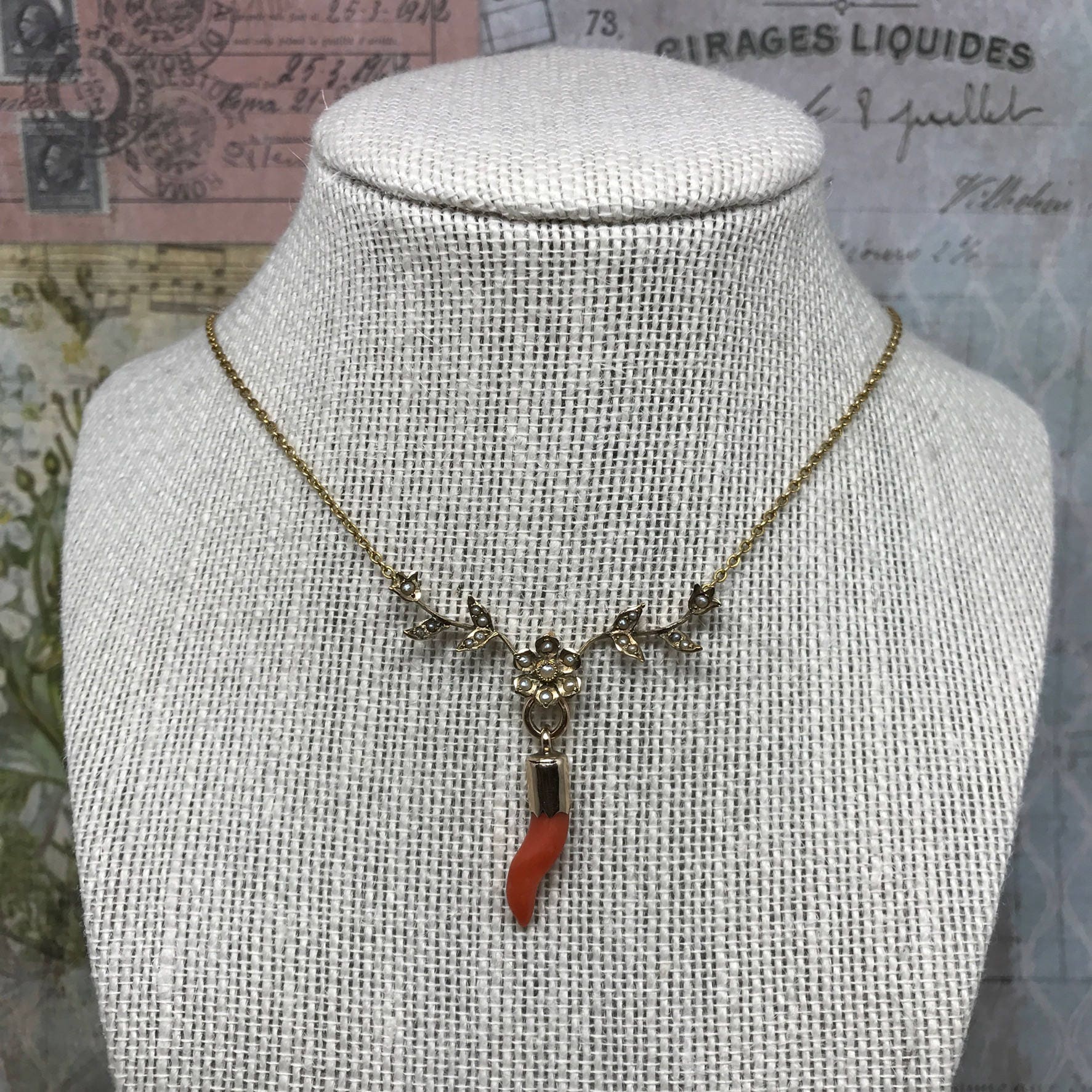 Antique Victorian Seed Pearl Necklace in 10k Gold