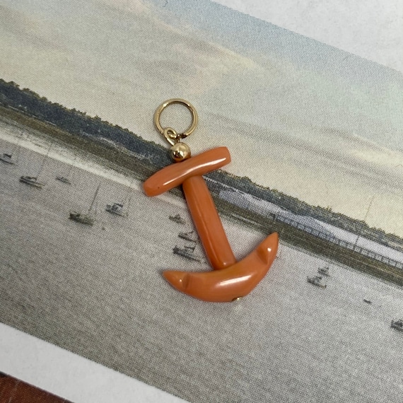 Antique Coral Anchor Charm Pendant in 14k