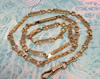 Antique Victorian Fancy Chain Necklace in 14k Gold / Fancy Link Necklace with swivel Dog Clip