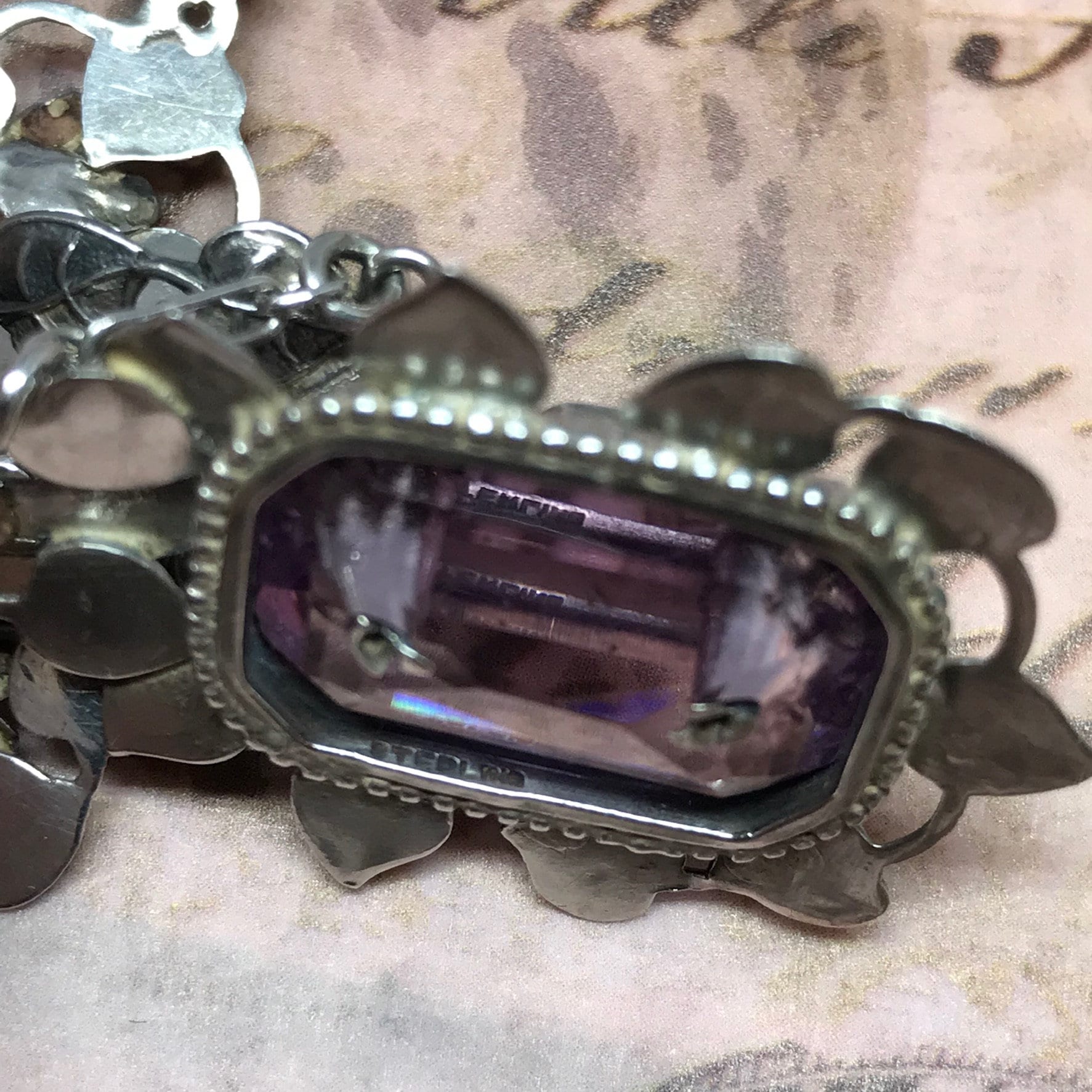 Antique Victorian Sterling Necklace with Marcasitea and Amethyst