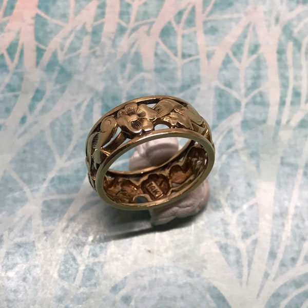 Vintage 14k Orange Blossom Gold Ring Band / Flower Ring / Wedding Ring / Anniversary Ring