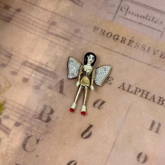 Rare 9ct Gold Articulated Doll Fairy Pendant with Diamonds