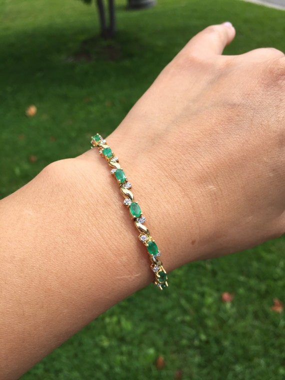 Estate Vintage 14k Emerald and Diamond Bracelet