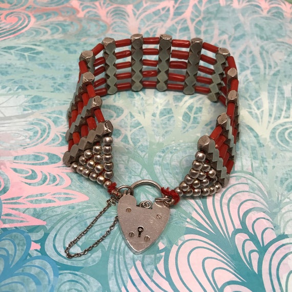 Antique Vintage Coral Silver Bracelet / Coral Gate Bracelet
