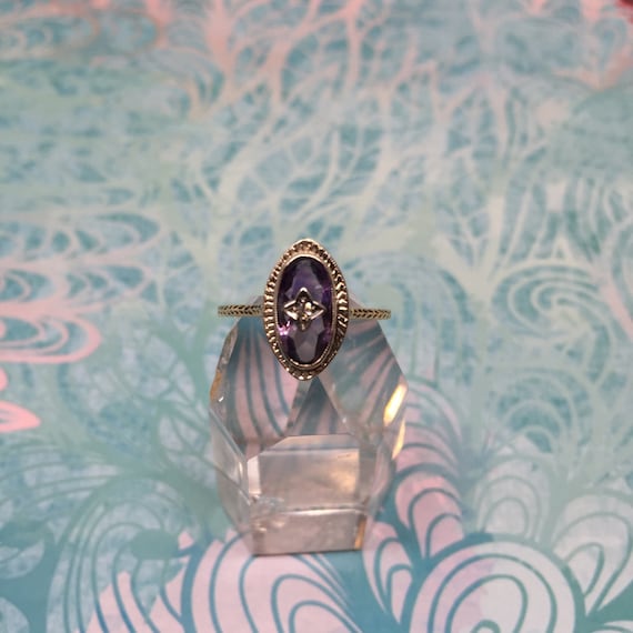 Art Deco 14K Amethyst Star Ring with diamond