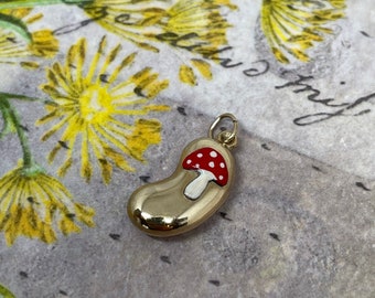 Super Rare Enameled Lucky Bean Charm Pendant with Mushroom decal
