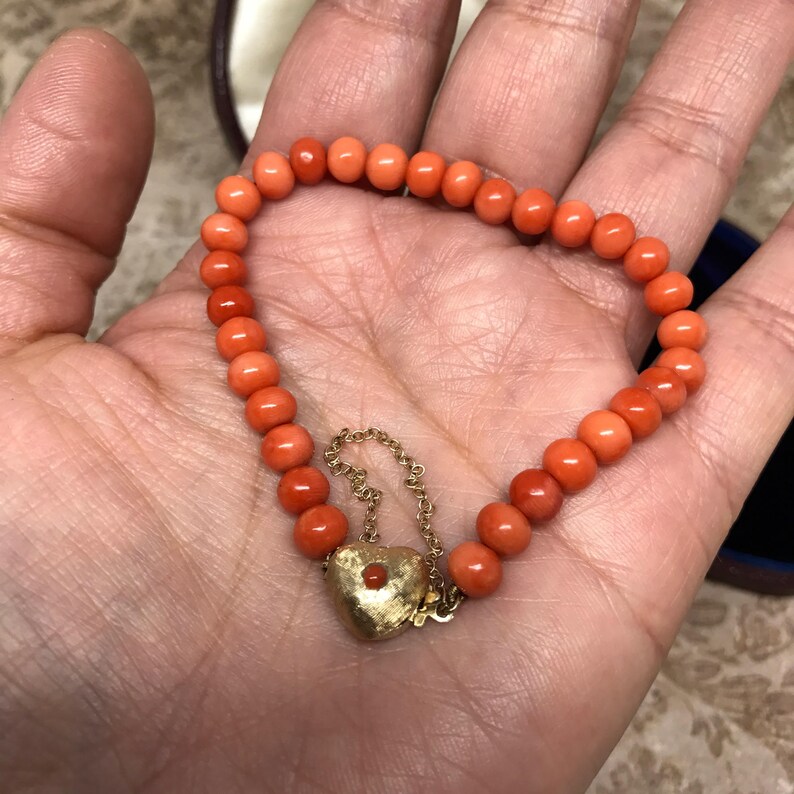 Antique Victorian Coral Bracelet With 14K Heart Clasp Etsy Australia