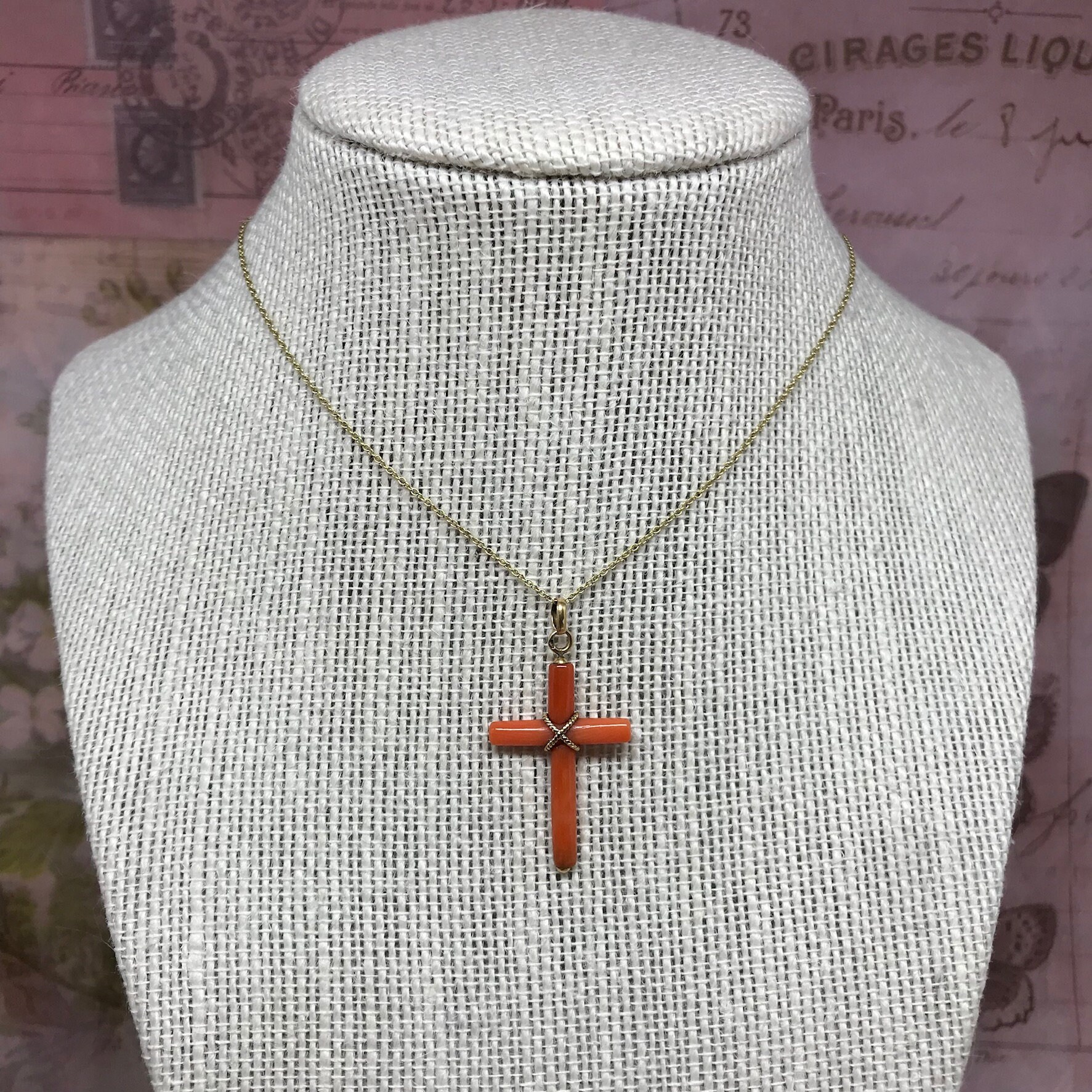 Antique Victorian Coral Cross Pendant In 18ct