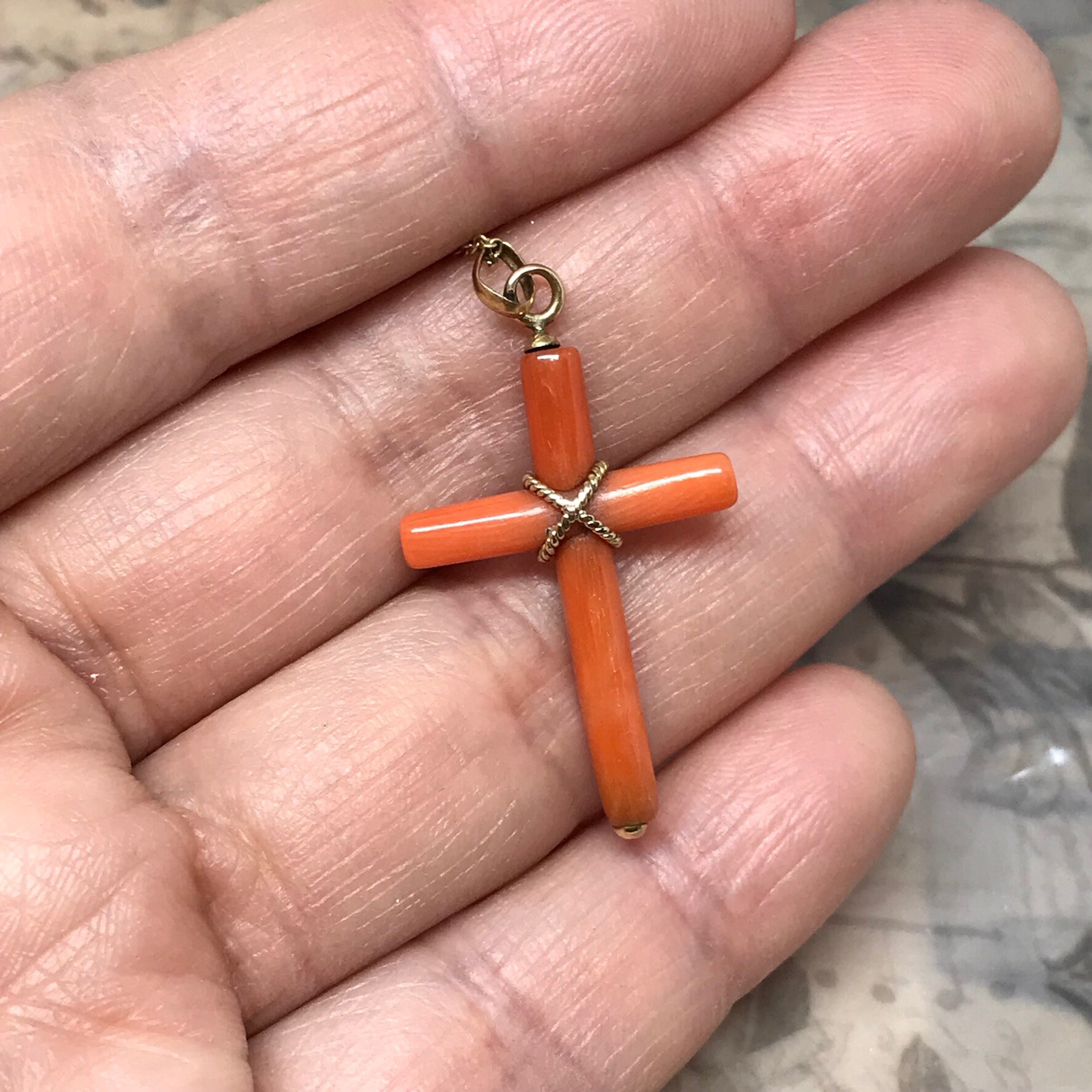 Antique Victorian Coral Cross Pendant In 18ct