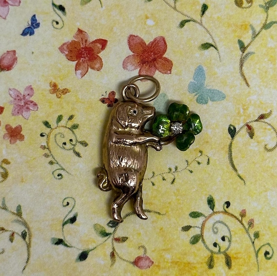 Estate 9ct Pig Charm Pendant with Diamond