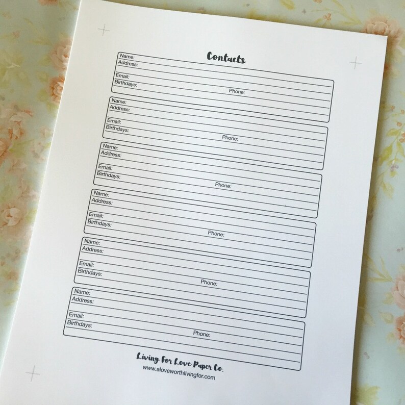 Address Book Inserts Happy Planner Insert Address Book Etsy