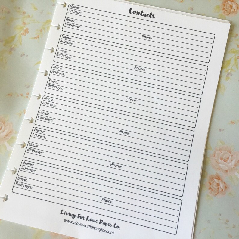 Address Book Inserts Happy Planner Insert Address Book Etsy